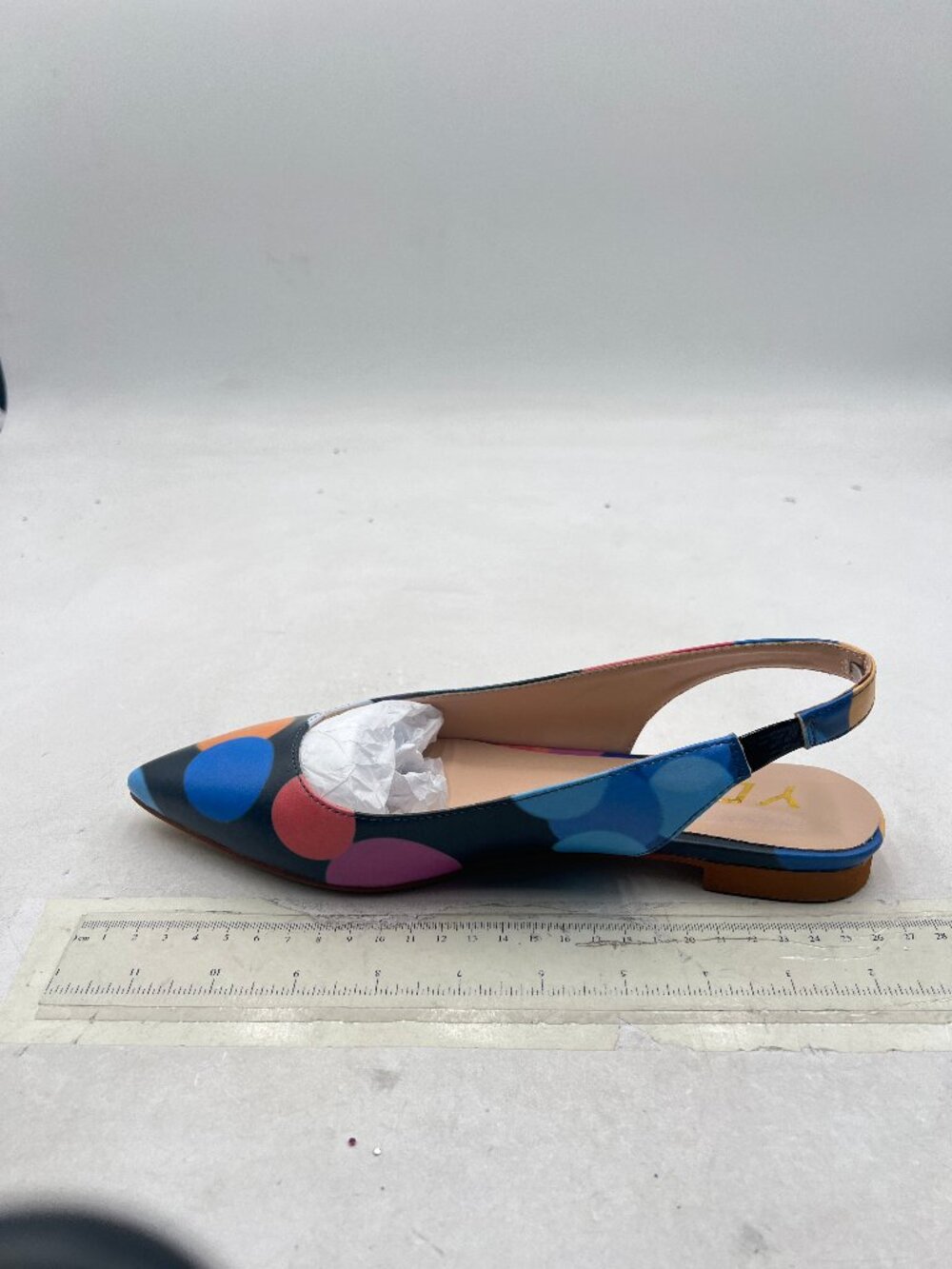 YDN Blue Colorful Dots Pointed Toe Slingback Low Heel Slide Sandals Dress Pump